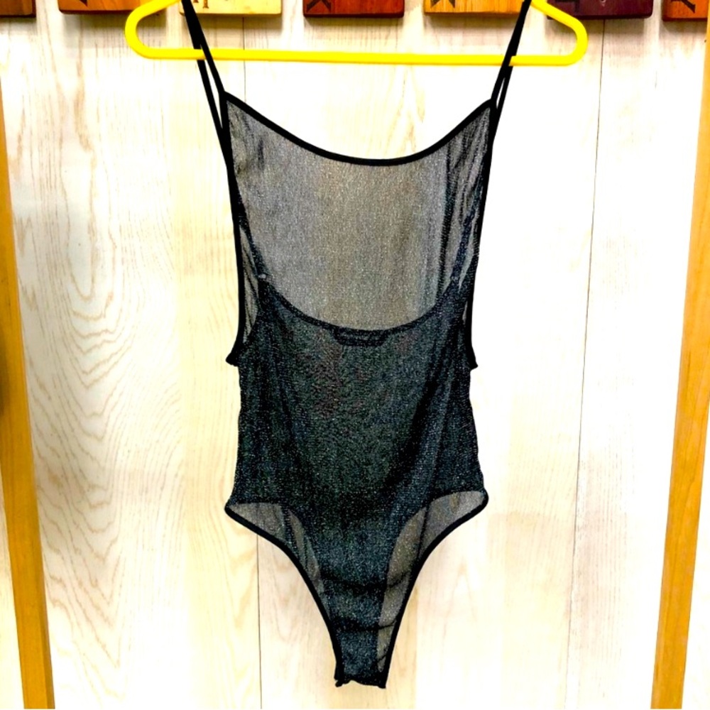 5/$40 Sheer Black Metallic Body Suit ~ Spaghetti Straps ~ Lg.